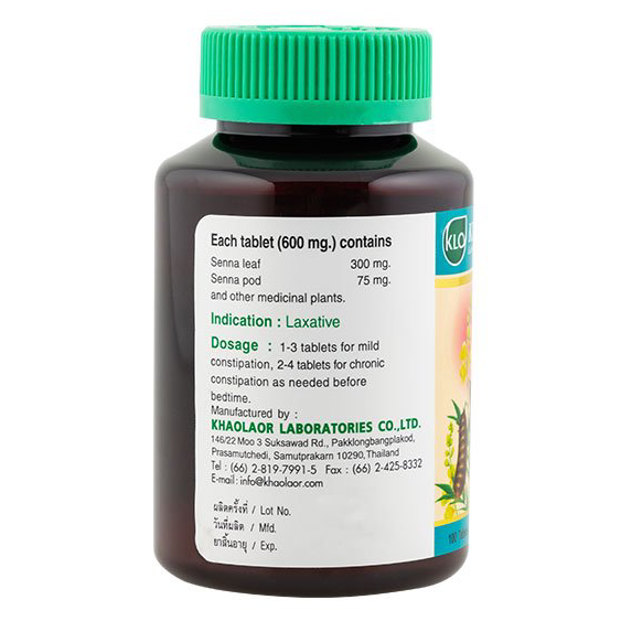 Khaolaor - Tamarind Senna Drug, Senna Leaf, Senna Pod (100 tablets)