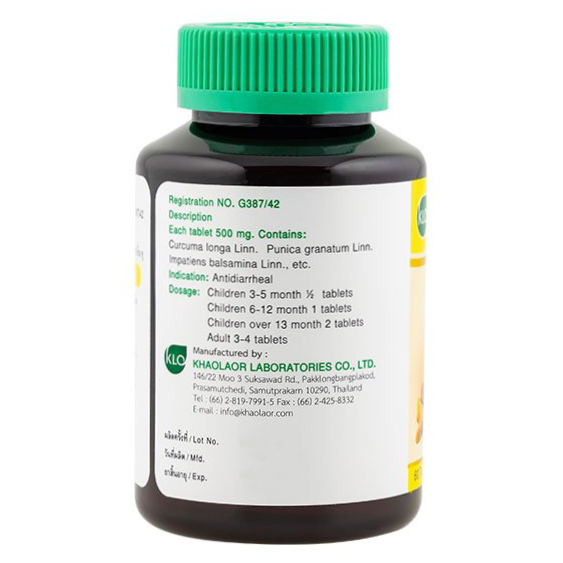 Khaolaor - Lueang Pit Samut, Curcuma Longa Linn. Punica Granatum Linn. Impatiens Balsamina Linn. (60 tablets)