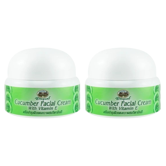 Abhaibhubejhr - Cucumber Facial Cream with Vitamin E - Cucumis Sativus Linn 40g. (Pack of 2) - Thailand