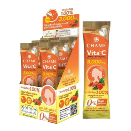 Chame' - Vita Pus C 3000 mg. - Acerola Roes Hips (10 Sachets) - Made in Thailand