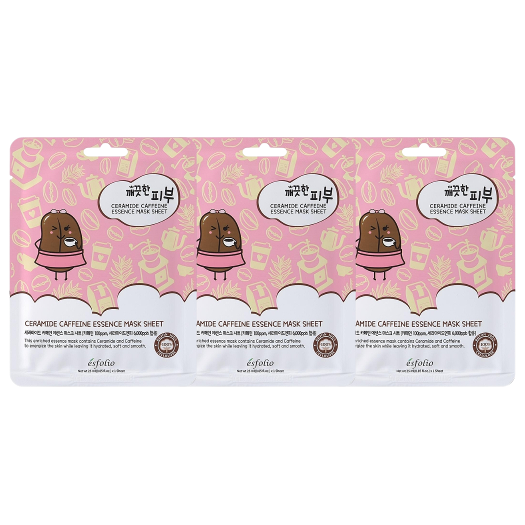 Esfolio - Pure Skin Ceramide Caffeine Essence Mask Sheet 25ml. (Pack of 3)