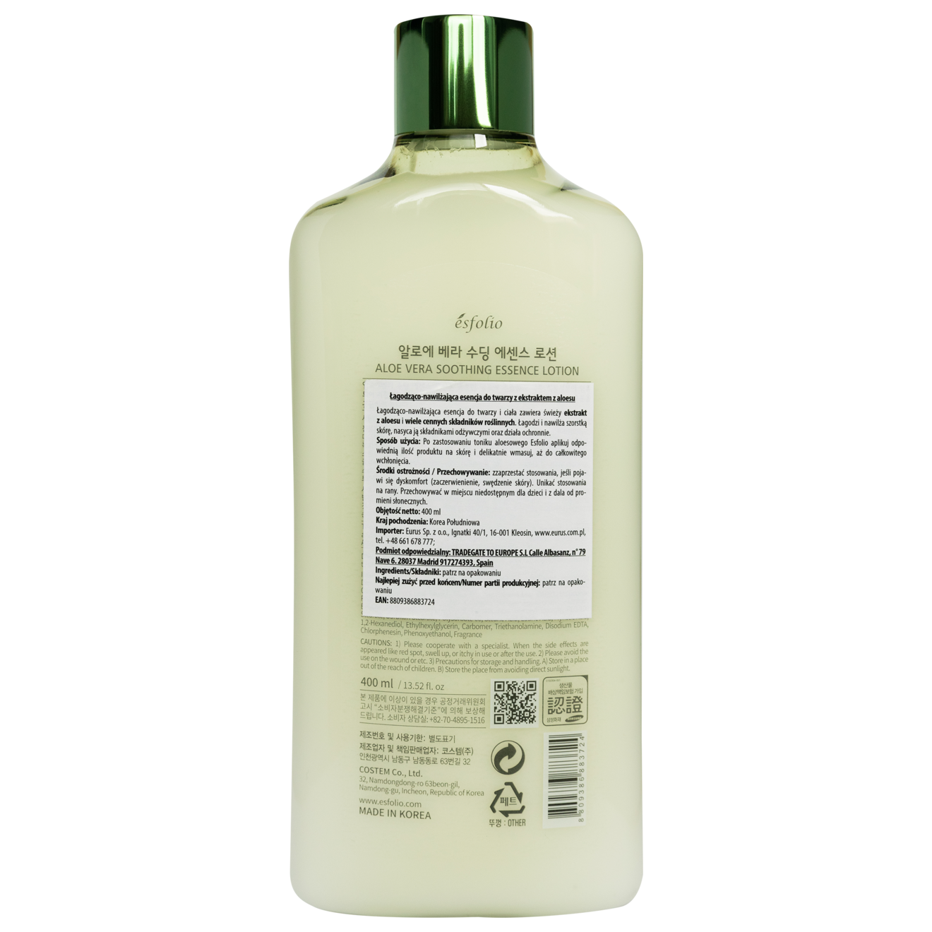 Esfolio - Aloe Vera Soothing Essence Lotion 400ml.