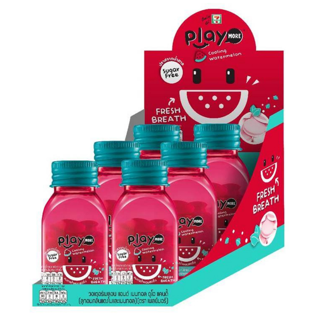 Playmore - Watermelon and Menthol Flavored Candy Bottle 22g. (Pack of 6 Bottles)
