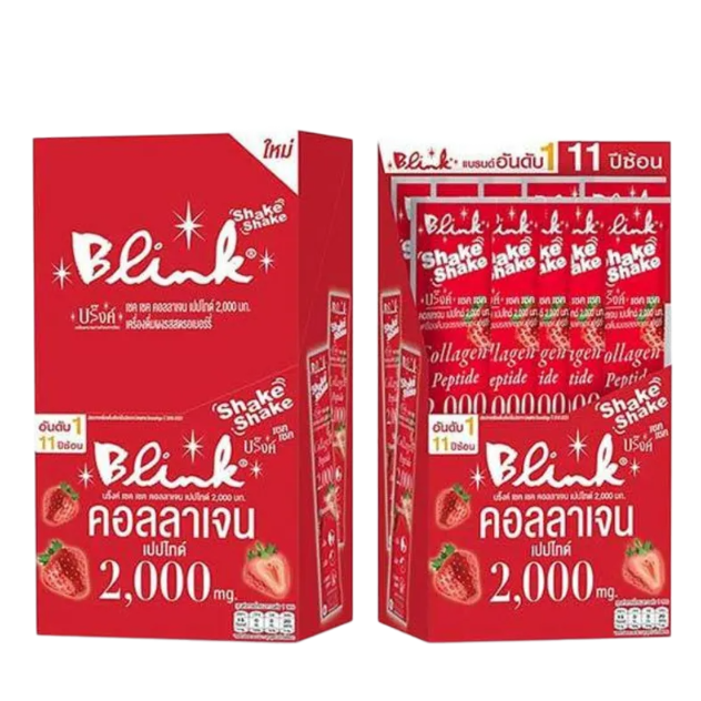 Blink - Shake Shake Collagen Peptide 2000mg. Strawberry Flavor 5g. (Pack of 10 sachets)