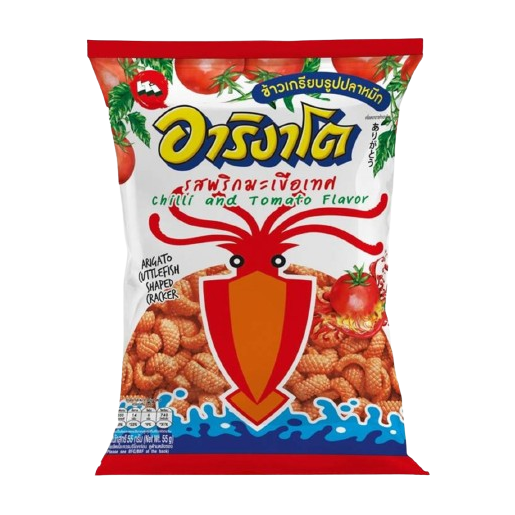 Arigato - Squid Crackers - Chili and Tomato Flavor 55g. (Pack of 3)