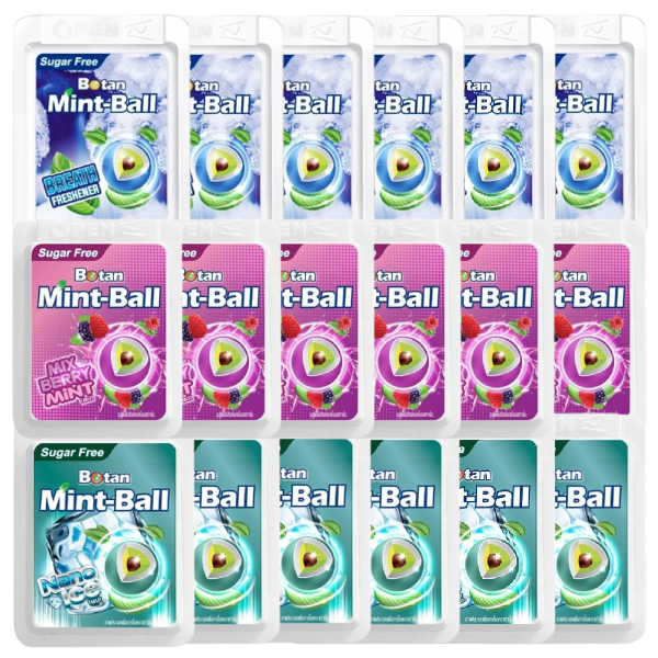 Botan - Lozegnes - 6x Breath Freshener Mint-Ball, 6x Mix Berry Mint-Ball, 6x Nano Ice Mint-Ball (Pack of 18)