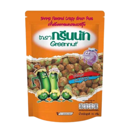 Green Nut - Baked Crispy Peas with Shrimp Flavor 70g. (Pack of 3)