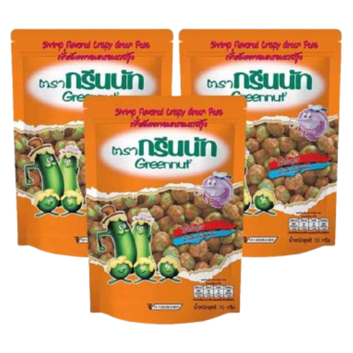 Green Nut - Baked Crispy Peas with Shrimp Flavor 70g. (Pack of 3)