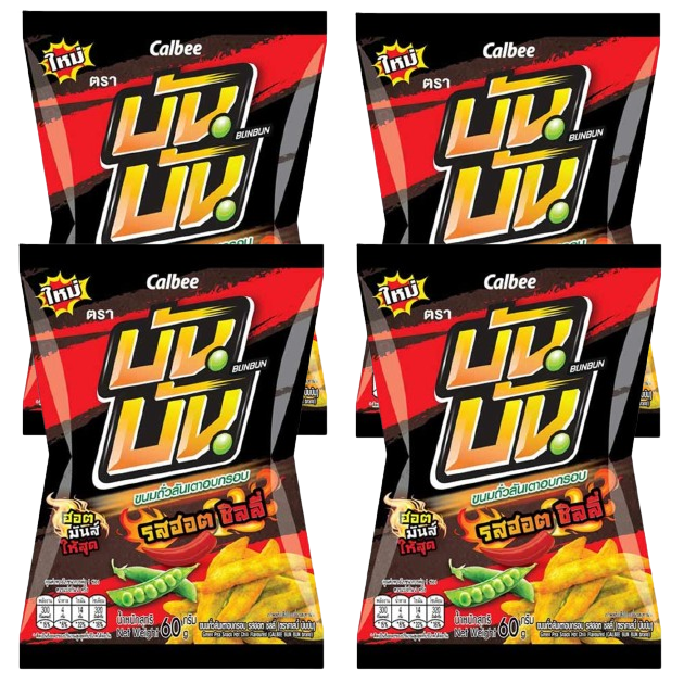 Bun Bun - Hot Chili Flavor 60g. (Pack of 4)