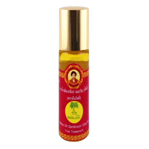 Somthawin - Ang Ki, Yellow Oil Roll-On (Turmeric, Peppermint, Camphor), Relieves Dizziness and Faintness 4ml. (Pack of 12)