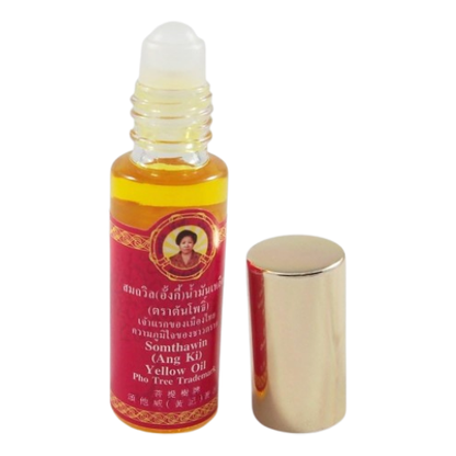 Somthawin - Ang Ki, Yellow Oil Roll-On (Turmeric, Peppermint, Camphor), Relieves Dizziness and Faintness 4ml. (Pack of 12)