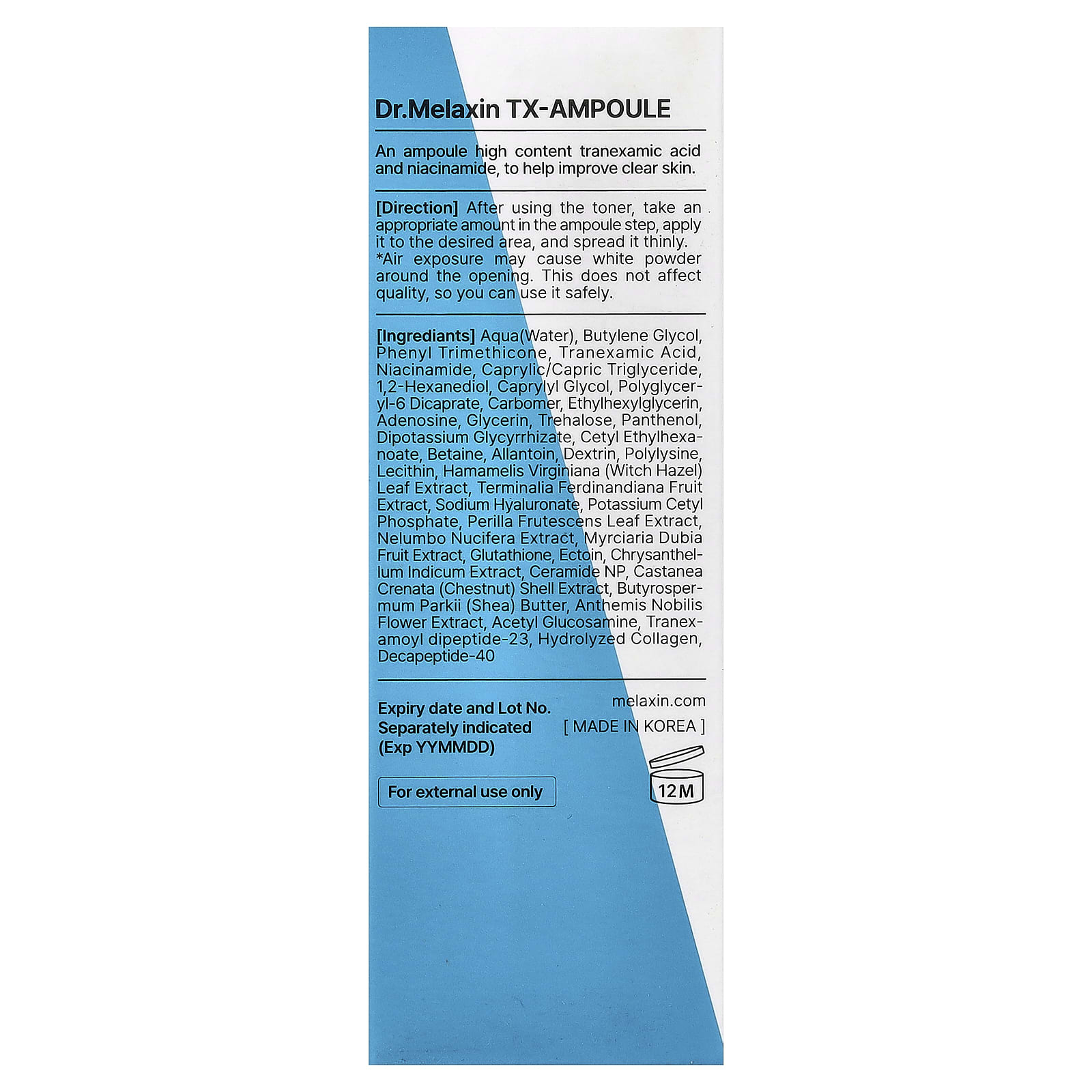 Dr.Melaxin - TX Ampoule Rx with Tranexamic Acid and Niacinamide 30ml.