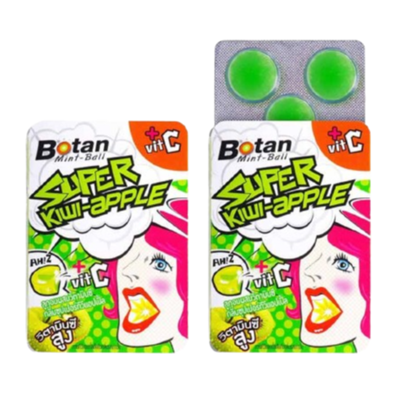 Botan - Vitamin C Candy - Super Kiwi Apple 17.5g. (Pack of 18)