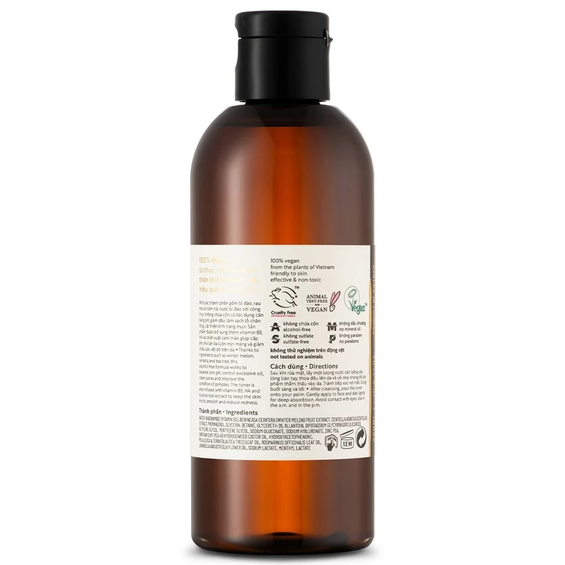 Cocoon Vietnam - Winter Melon Toner (Nước Bí Đao Cân Bằng Da) with Winter Melon Extract, Centella & Tea Tree 310ml.