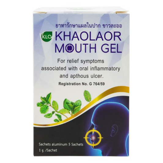 Khaolaor - Khaolaor Mouth Gel, Mouth Ulcer Gel - Herbal Extract, Menthol, Peppermint Oil (5 sachets)