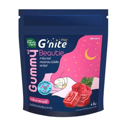 Handy Herb - Gnite Beautie Gummy Jelly, Chamomile Collagen Biotin and Zinc, Sleep Fast, Raspberry flavor (Pack of 3 sachets, 4 pcs. per sachet)