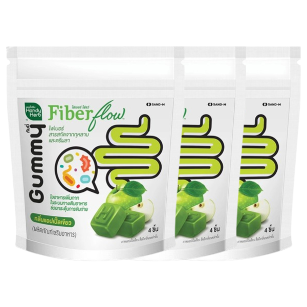 Handy Herb - Fiber flow Gummy Jelly, Fiber Rose extract and Triphala, Green Apple flavor (Pack of 3 sachets, 4 pcs. per sachet)