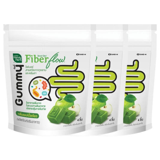 Handy Herb - Fiber flow Gummy Jelly, Fiber Rose extract and Triphala, Green Apple flavor (Pack of 3 sachets, 4 pcs. per sachet)