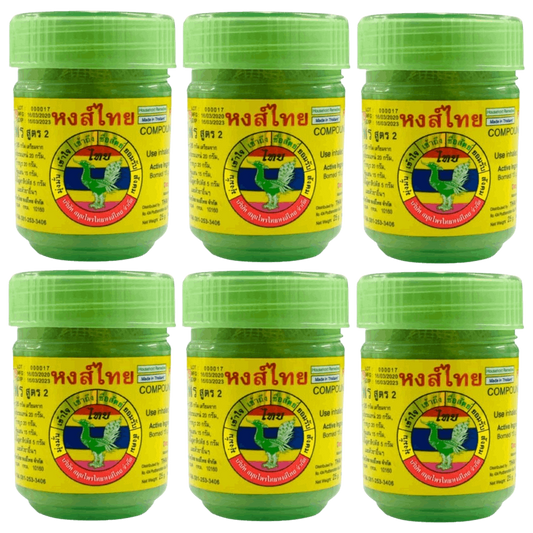 Hong Thai - Green Traditional Compound Thai Herbal Inhaler Yadom - Nasal Inhalant (Pack of 6) - Made in Thailand