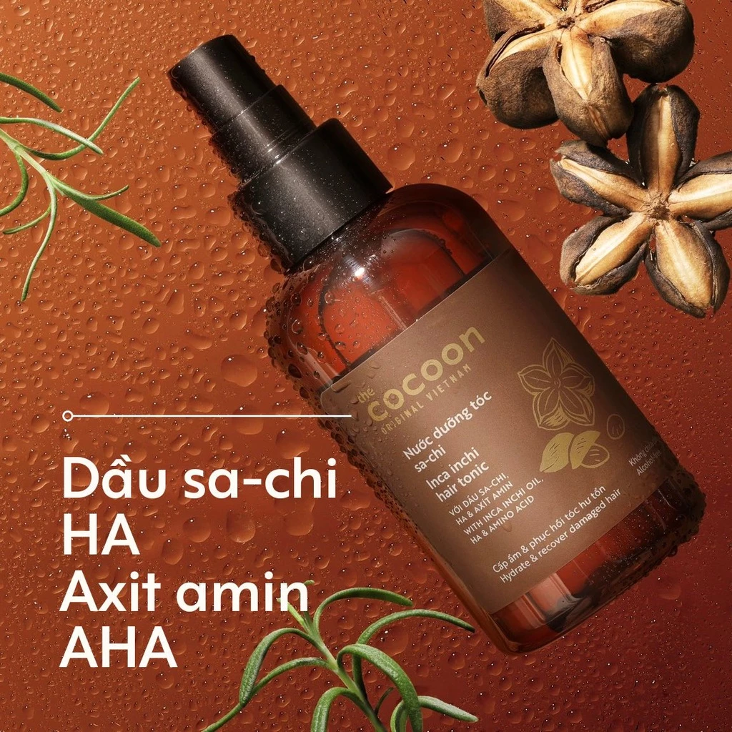 Cocoon Vietnam - Sacha Inchi Hair Tonic (Nước Dưỡng Tóc Sa-Chi) with Inca Inchi Oil, HA & Amino Acid, Alcohol-Free 140ml.