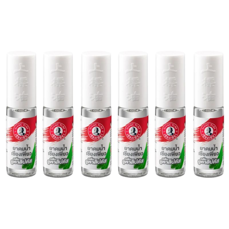 Siang Pure - Liquid Inhalant - Eucalyptus Scent - Ball Tip (Pack of 6) - Made in Thailand