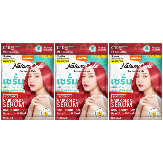 Lolane - Nature Code Botanic Hair Color Serum #C10 Raspberry Pop 60ml. (Pack of 3)