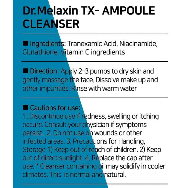 Dr.Melaxin - TX Ampoule Cleanser with Tranexamic Acid, Dye-Free and Hypoallergenic 100ml.