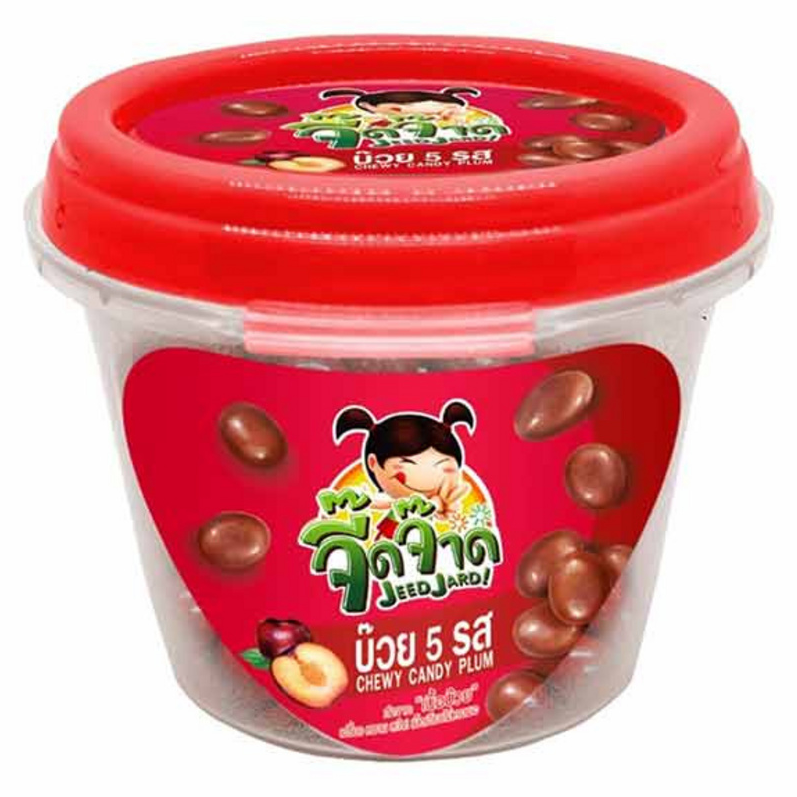 Jeedjad - Spicy Tamarind with Chili | Dried Tamarind with Plum | Tamarind with Plum | Plum 5 Flavors | Baked Tamarind with Plum | Spicy Flavor Plum | Tamarind 4 Flavors with Chili and Salt (Pack of 7 Mix) 370 g.