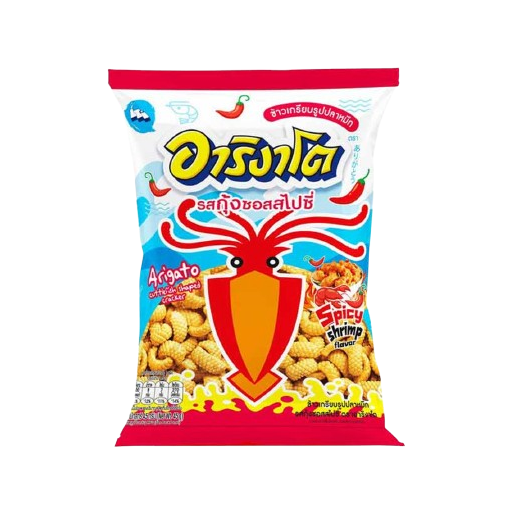 Arigato - Squid Crackers - Spicy Shrimp Sauce Flavor 45g. (Pack of 3)