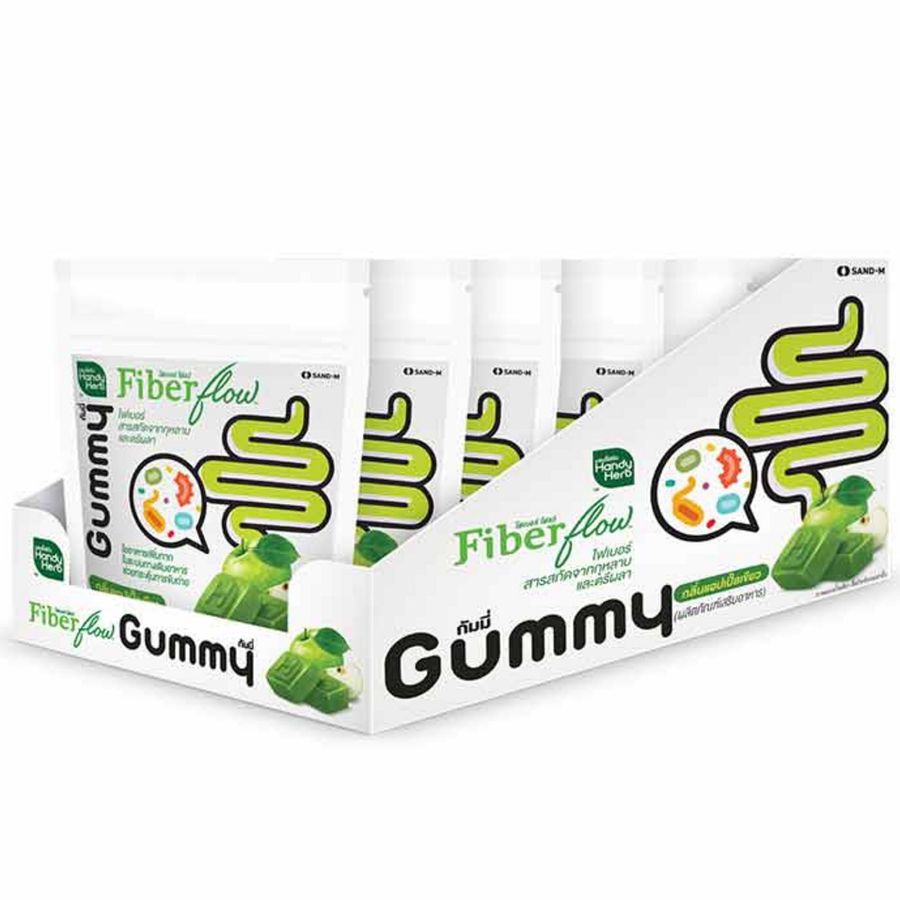 Handy Herb - Fiber flow Gummy Jelly, Fiber Rose extract and Triphala, Green Apple flavor (Box of 6 sachets, 4 pcs. per sachet)