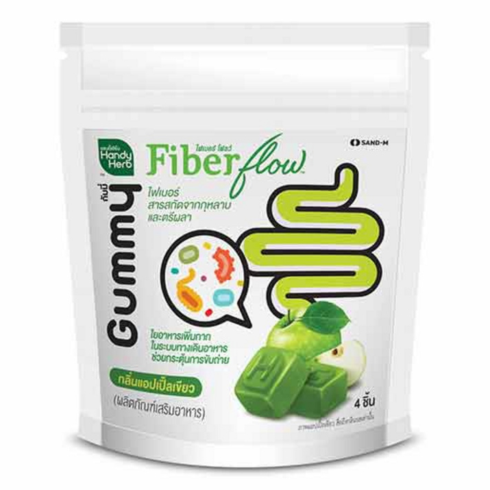 Handy Herb - Fiber flow Gummy Jelly, Fiber Rose extract and Triphala, Green Apple flavor (Pack of 3 sachets, 4 pcs. per sachet)