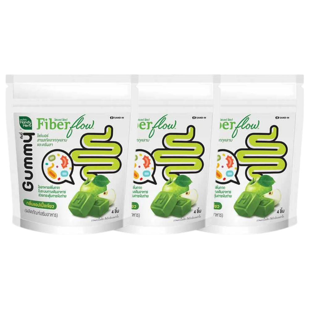 Handy Herb - Fiber flow Gummy Jelly, Fiber Rose extract and Triphala, Green Apple flavor (Pack of 3 sachets, 4 pcs. per sachet)