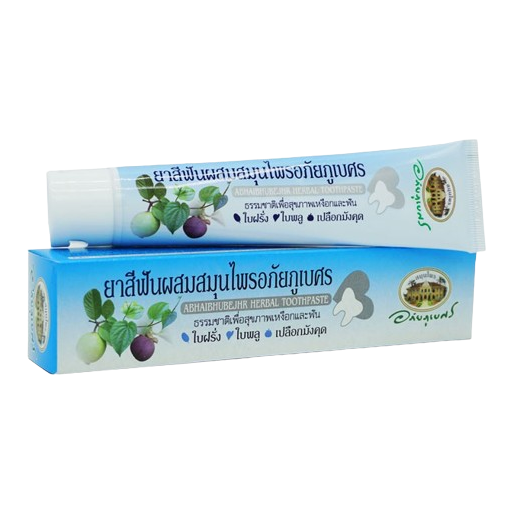 Abhaibhubejhr - Herbal Toothpaste with Guava Leaf, Betel and Mangoesteen 70 g. (Pack of 3) - Made in Thailand