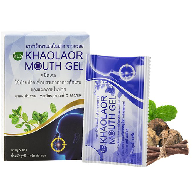 Khaolaor - Khaolaor Mouth Gel, Mouth Ulcer Gel - Herbal Extract, Menthol, Peppermint Oil (5 sachets)