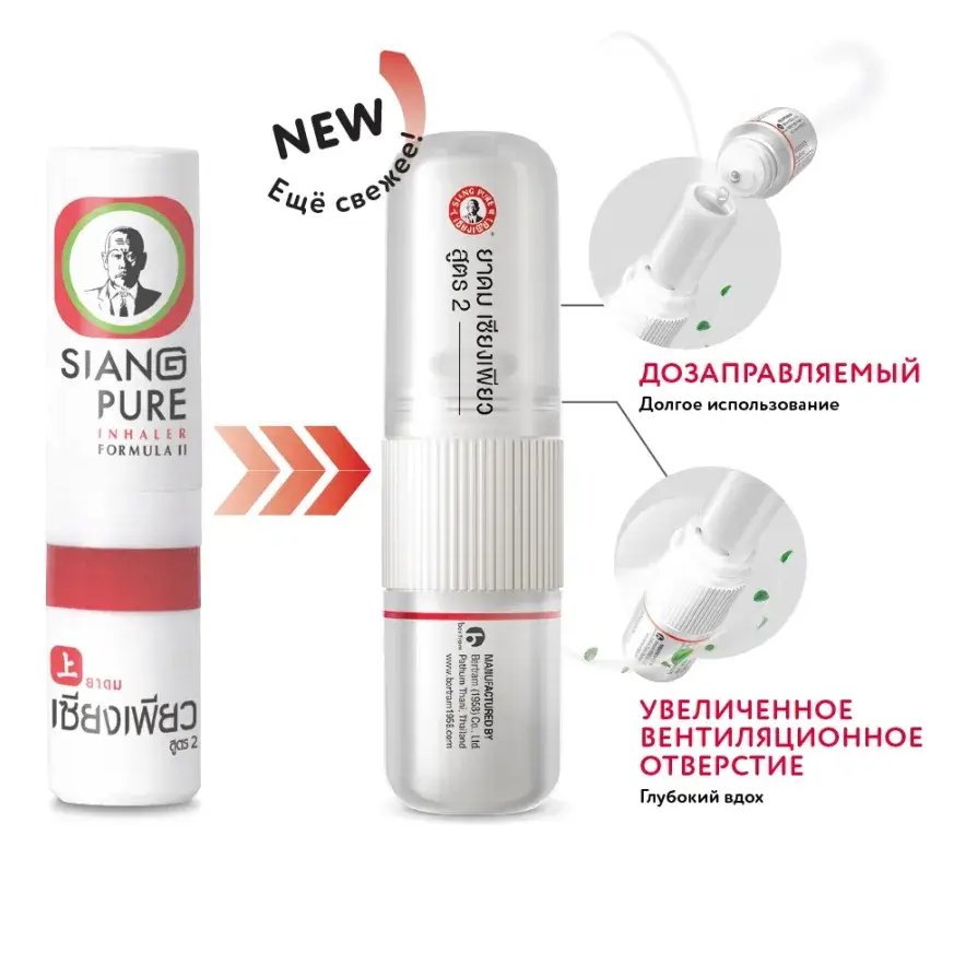 Siang Pure - Herbal Nasal Inhaler 2 g. - Formula 2 Yadom (Pack of 6) - Made in Thailand