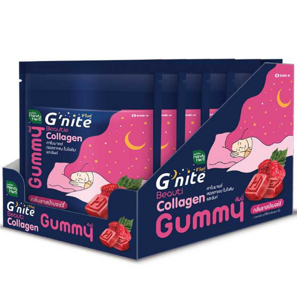 Handy Herb - Gnite Beautie Gummy Jelly, Chamomile Collagen Biotin and Zinc, Sleep Fast, Raspberry flavor (Box of 6 sachets, 4 pcs. per sachet)