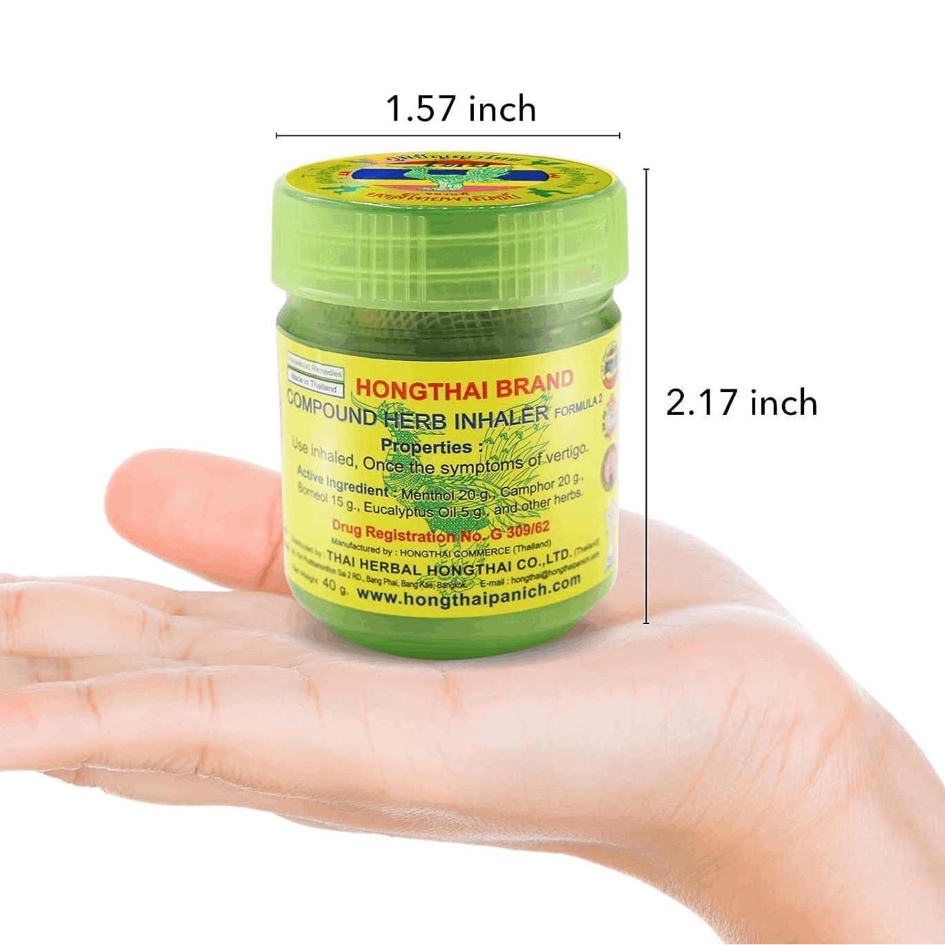 Hong Thai - Green Traditional Compound Thai Herbal Inhaler Yadom - Nasal Inhalant (Pack of 6) - Made in Thailand
