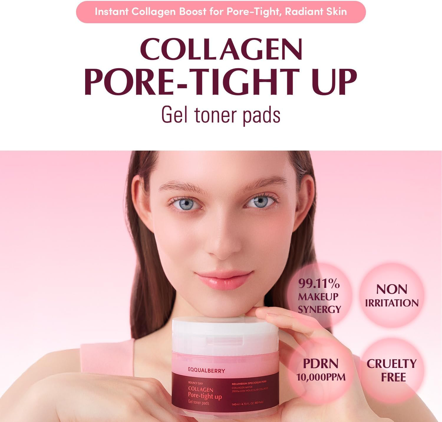 EQQUALBERRY - Collagen Pore-Tight Up Gel Toner Pads (60 Pads)