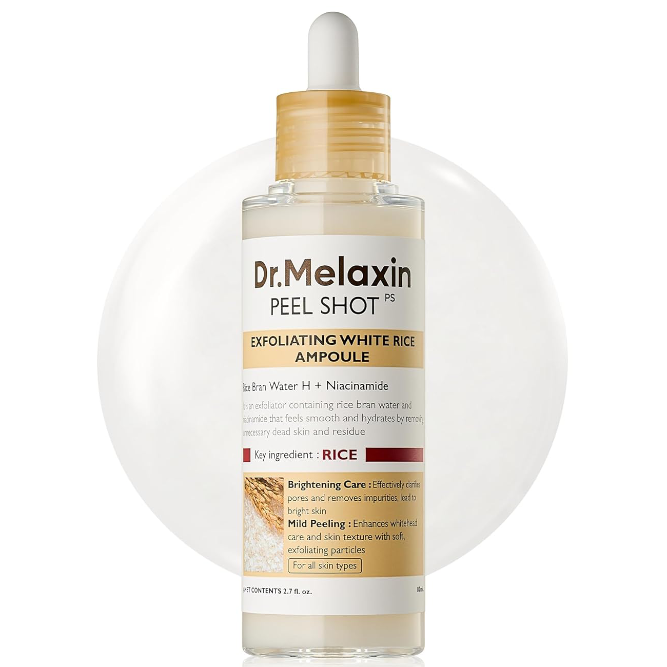 Dr.Melaxin - Peel Shot Exfoliant Rice Ampoule with Rice Bran Water H + Niacinamide 80ml.