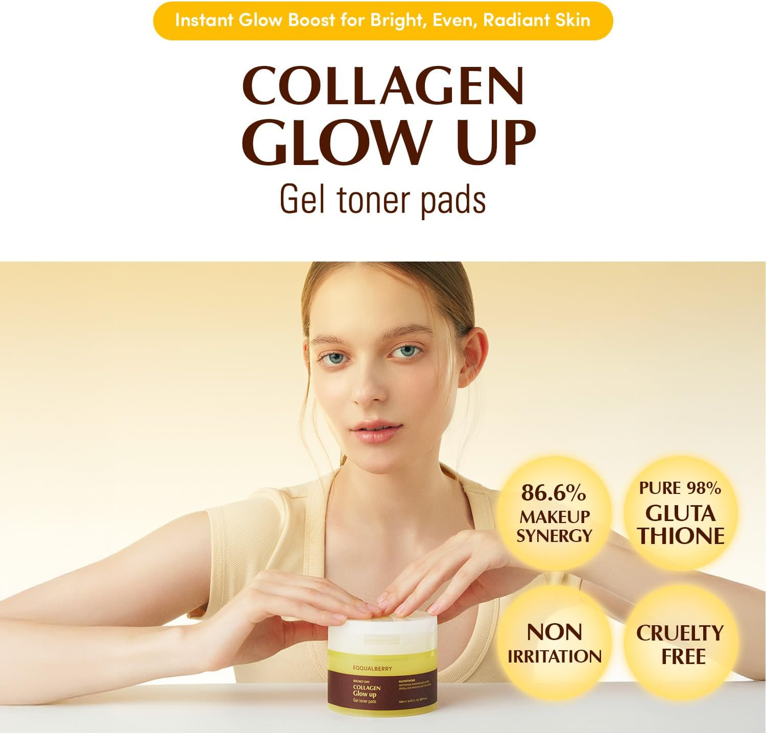 EQQUALBERRY - Collagen Glow Up Gel Toner Pads (60 Pads)