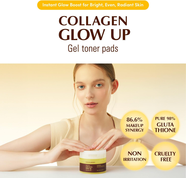 EQQUALBERRY - Collagen Glow Up Gel Toner Pads (60 Pads)