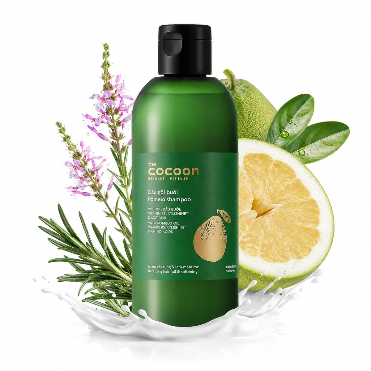 Cocoon Vietnam - Pomelo Shampoo (Dầu Gội Bưởi) with Pomelo Oil, Vitamin B5, Xylishine™ & Amino Acids, Sulfate-Free 310ml.