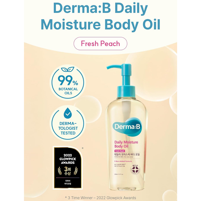 DERMA B - Daily Moisture Body Oil Fresh Peach 200ml.