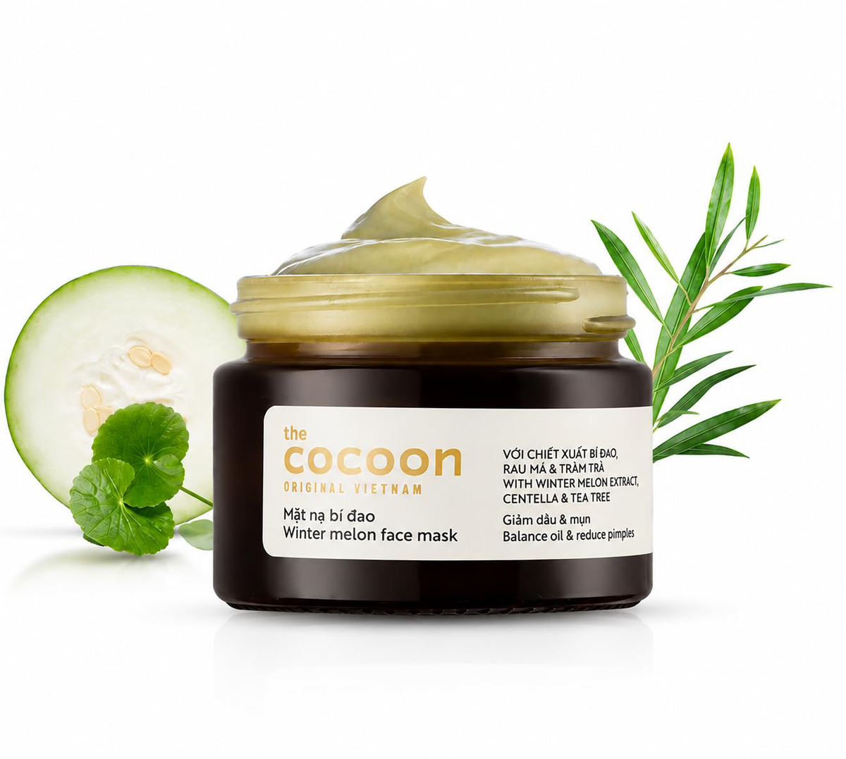 Cocoon Vietnam - Winter Melon Face Mask (Mặt Nạ Bí Đao) with Winter Melon Extract, Centella & Tea Tree 30ml.
