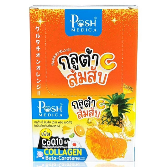 Posh Medica - Gluta C Orange Chopped, Collagen, Beta-Carotene, CoQ10 18g. (Pack of 6 sachets)