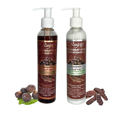 ISME - Anti-Dandruff Herbal Shampoo + Conditioner With Soapberry and Soap Pod 200ml. each.