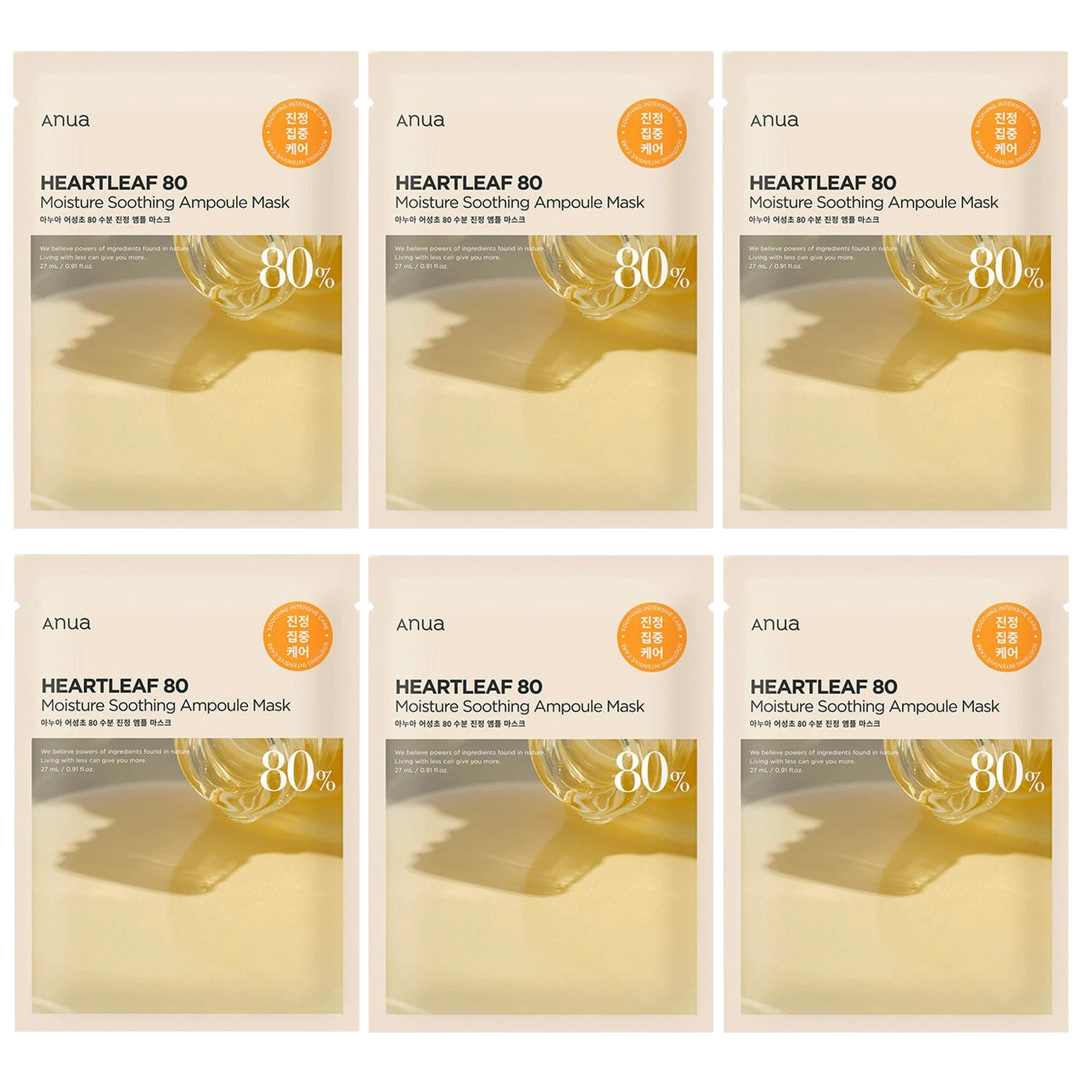 Anua - Heartleaf 80 Moisture Soothing Ampoule Mask 27ml. (Pack of 6)