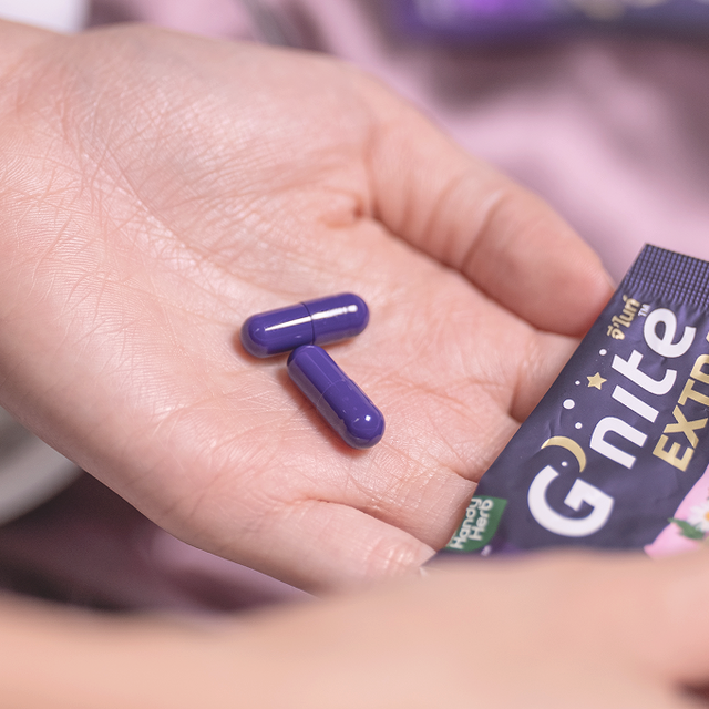 Handy Herb - Gnite Extra 2X Capsules, Red Reishi Mushroom extract 300 mg., L-Theanine 100 mg., Chamomile 45 mg. (Pack of 3 sachets, 2 capsules per shachet)