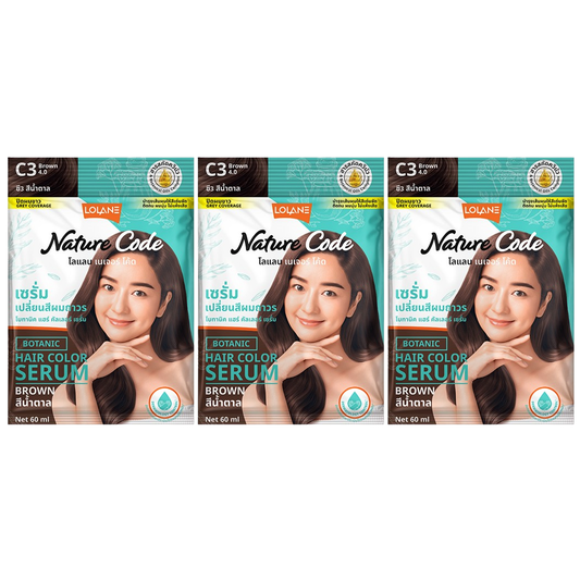 Lolane - Nature Code Botanic Hair Color Serum #C3 Brown 60g. (Pack of 3)