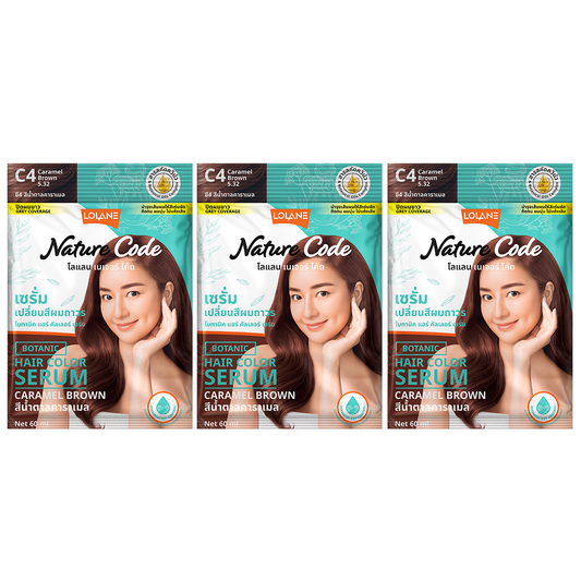 Lolane - Nature Code Botanic Hair Color Serum #C4 Caramel Brown 60g. (Pack of 3)